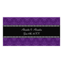 Wedding favors Purple damask Personalized Photo Card