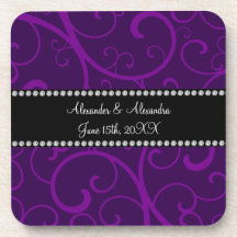 Wedding favors purple swirls drink coaster