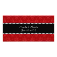 Wedding favors red damask photo cards