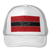 Wedding favors red damask trucker hats