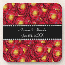 Wedding favors Red roses Drink Coasters