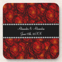 Wedding favors Red roses Drink Coasters