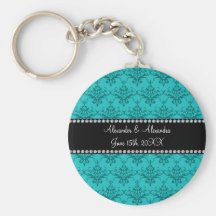 Wedding favors Turquoise damask Key Chains