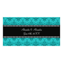 Wedding favors Turquoise damask Customized Photo Card