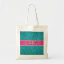 Wedding favors turquoise glitter tote bags