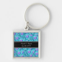 Wedding favors Turquoise roses Keychain