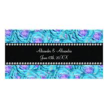 Wedding favors Turquoise roses Personalized Photo Card