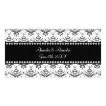 Wedding favors White damask Photo Card Template