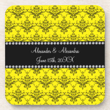 Wedding favors Yellow damask Coaster