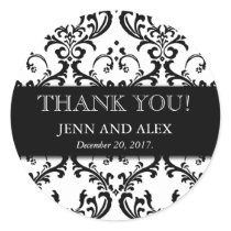 Wedding Favour Damask Thank You Stickers Black
