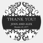 Wedding Favour Damask Thank You Stickers Black