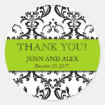 Wedding Favour Damask Thank You Stickers Green