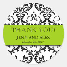 Wedding Favour Damask Thank You Stickers Green
