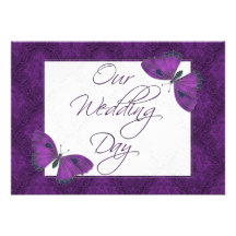Wedding Flat Invitation Butterfly Brocade Purple