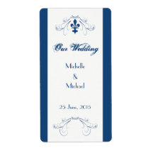 Wedding Fleur de Lis Wine Labels (Monaco Blue)
