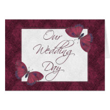 Wedding Invitation 5X7  Butterfly Brocade Red Greeting Cards