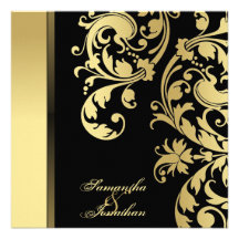 Wedding Invitation Black & Gold Shimmer Floral