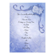 Wedding invitation Blue antique roses