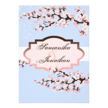 Wedding Invitation Blue Cherry Blossom Floral