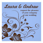 Wedding Invitation - Brown & Blue Damask