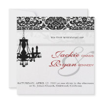 Wedding Invitation Chandelier Black White Damask