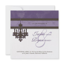 Wedding Invitation Chandelier Purple Brown Floral