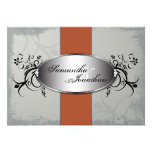 Wedding Invitation Elegant Grey Orange Aged Floral