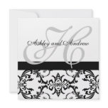 Wedding Invitation Monogram Black Swirl Damask