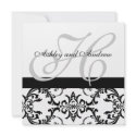 Wedding Invitation Monogram Black Swirl Damask