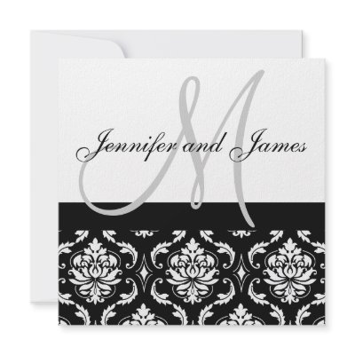 Wedding Invitation Monogram Names Black Damask by monogramgallery