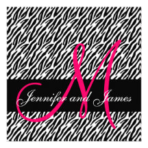 Wedding Invitation Monogram Names Black White Pink