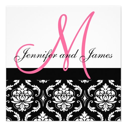 Wedding Invitation Monogram Names Hot Pink Damask