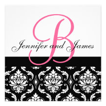 Wedding Invitation Monogram Names Hot Pink Damask