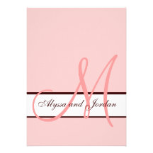 Wedding Invitation Monogram Names Pink and Brown