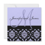 Wedding Invitation Monogram Names Purple Damask