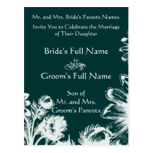 Wedding Invitation-Rich  Sea Blue Vintage Flowers Postcards