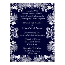 Wedding Invitation White On Midnight Blue Vintage Post Cards