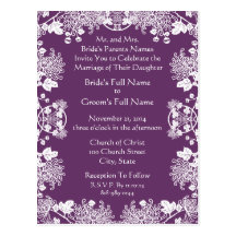 Wedding Invitation White On Purple Vintage Flowers Postcard