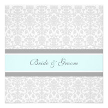 Wedding Invitations Blue Grey White Damask