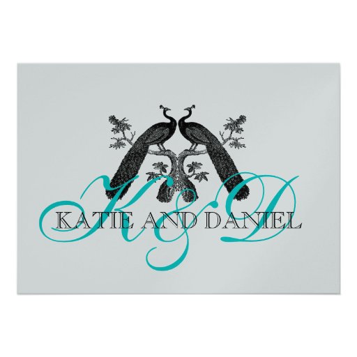 Wedding Invitations Peacocks Monogram Silver
