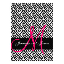 Wedding Invitations Pink Monogram Zebra Pattern