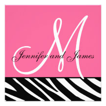 Wedding Invitations Zebra Monogram Names Pink
