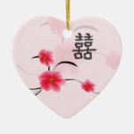 Wedding Keepsake Pink Blossom Double Happiness Ornament