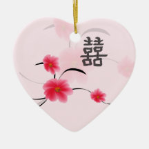 Wedding Keepsake Pink Blossom Double Happiness Ornament