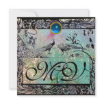 WEDDING LOVE BIRDS MONOGRAM black green blue invitations