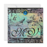 WEDDING LOVE BIRDS MONOGRAM black green blue Personalized Invite