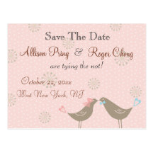 Wedding Love Birds Pink Save The Date Postcard