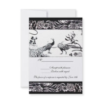 WEDDING LOVE BIRDS RSVP ,black and white Announcements