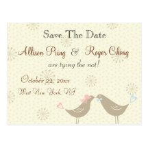 Wedding Love Birds White Save The Date Postcard