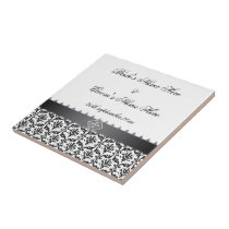 Wedding Memento Tile Stylish Black & White Damask tiles